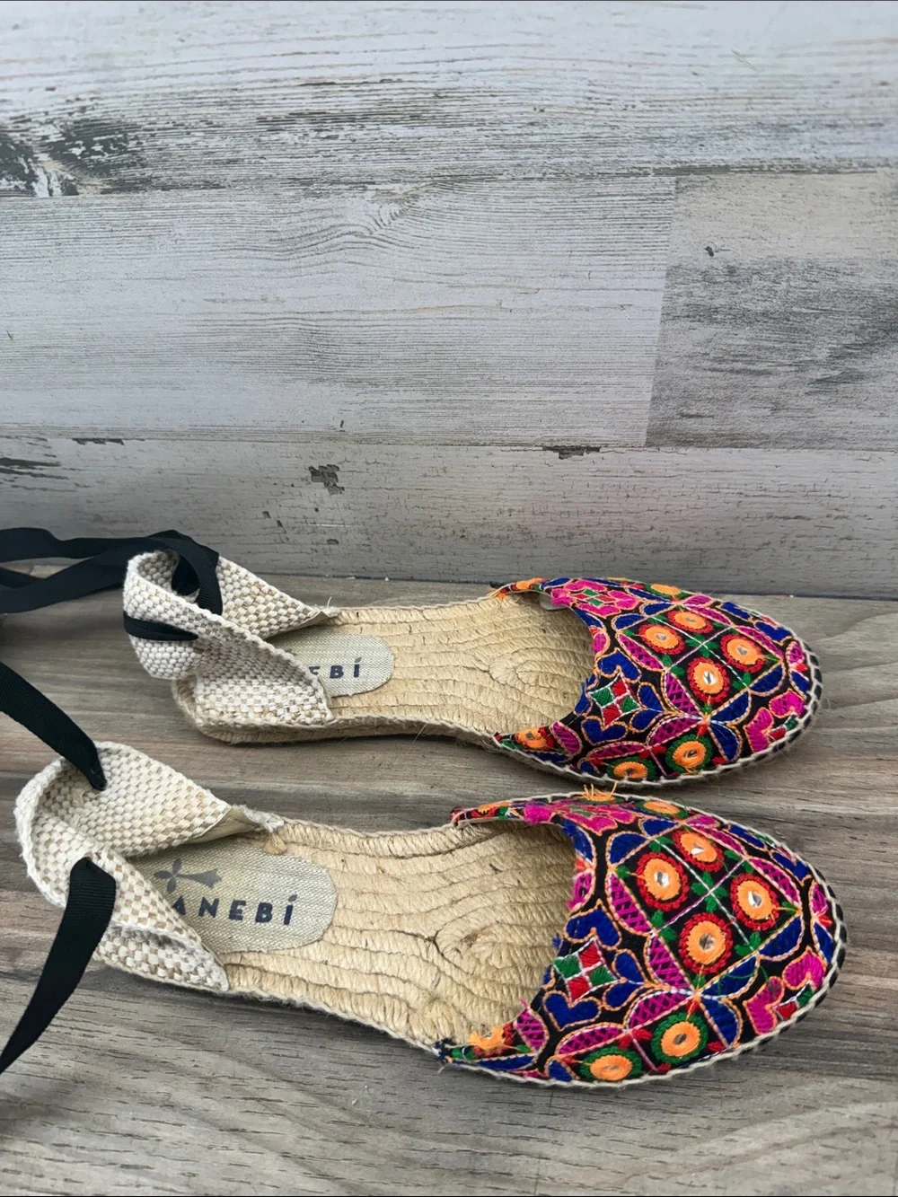 Manebí Embroidered Espadrille Lace Up Flats Women’s EU 38 US 7.5 Boho